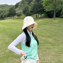 여성 여름 끈 옆 날개 골프 벙거지 모자 골프 버킷햇, 아이보리