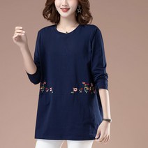 SJW 봄가을 순면 티셔츠 라운드 긴팔 롱티 플라워패턴 빅사이즈 풀오버 상의 중년여성 40-60대