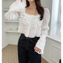 스퀘어넥 크롭 프릴 캉캉블라우스 퍼프소매