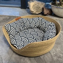 고양이 침대 매트 쿠션 수제 대나무 직조 애완동물 사계절 아늑한 탈착식 침낭, 6.Wavy stripe - L