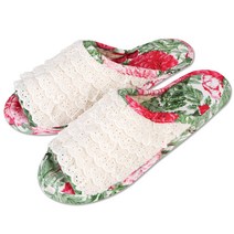 국화 레이스 면실내화 더블패드 이중쿠션 거실화 슬리퍼 실내화 덧신 퀼트 패브릭 거실슬리퍼 층간소음, MF513국화