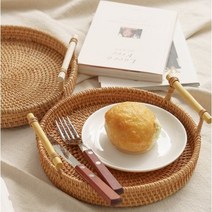에코인테리어 라탄 손잡이 원형 트레이 2종 쟁반세트, S+M 1SET