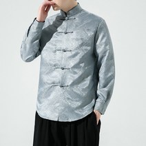검정색긴팔셔츠 봄 여름 오리지널제작 차이나 비단 클래식 강애해수문 자카드 핸드메이드 단추 긴소매 P60 4994739837