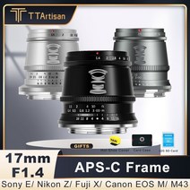 DSLR 미러리스 렌즈 단 광각 망원 ttartisan 17mm f1.4 aps-c 수동 초점 프라임 for sony e a6000 fuji xf xt1 xs10 ef-m 호환, 검은색, 캐논 ef-m