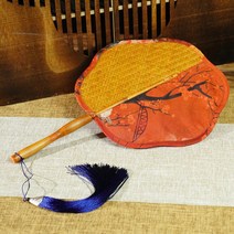 정교한 수제 대나무 편죽 대나무 비단 부채 대부채 복고풍 부채 죽제 두꺼운 선지 부채 부채 부들부채 청피자, 07. 대형 옻칠 부처 배 대나무와 비단 접힌 허리 부