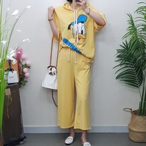 제이후 디즈니 정품 여성 상하 도널드 반팔 와이드 팬츠 후드 트레이닝 세트