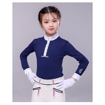 승마 바지 승마복 승마용품 어린이 승마 긴팔 티셔츠 승마 티셔츠 어린이 승마복 자외선 차단제 셔츠 흰색 모의 n, 130, 여아용 네이비