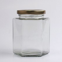 뉴마켓 유리병 70파이 육각500 검정색플라스틱캡 42개 (약 지름 8.6cm x 높이 11.1cm 마개 7cm), 520ml