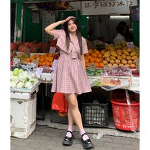 약간 뚱뚱한 mm 학업 스타일 감소 연령 핑크 체크 무늬 서스펜더 스커트 달콤하고 매운 정장 대형 여성용 고기 커버 슬림 드레스, 값 2 조각 세트_1, 3XL 추천 155-170kg