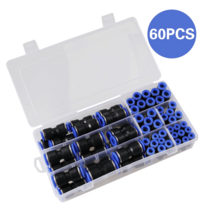 공압부품 60PCS 공압 피팅 플라스틱 커넥터 PU-4mm PU-6mm PU-8mm 10mm 12mm 공기 물 호스 튜브 푸시, 2).60PCS