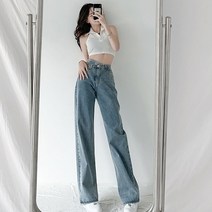 레스코드 ootj바지 여성용 하이 웨이스트 와이드 레그 팬츠 캐주얼 여성 청바지 빈티지 스트레이트 배기 데님 바지 패션 스트리트웨어 봄 가을