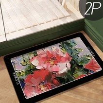 Senro 유화 플라워 흡수하족 미끄럼방지 규조토 발매트 40 x 60 CM, 직사각형, I 2P