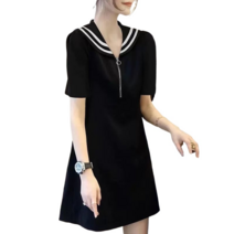 Makone여성 가을 롱 원피스 긴팔 원피스 슬림원피스 루즈핏원피스 캐주얼원피스짧은 소매 원피스 여성 여름 신 유럽역 해군 카라 슬림핏 스커트