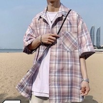 격자 무늬 반팔 셔츠 중립 여름 느슨한 반팔 커플 탑 반팔 셔츠 재킷