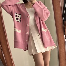 에이치스 컬러예쁜 브이넥 포켓배색 루즈핏 봄가디건