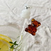 홈카페 유리 라떼 아이스크림 티 스푼 차 주스 에이드 칵테일 오브제 투명 곰돌이 베어 프렌즈 머들러 2p, 2개
