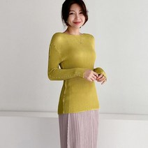 가을 세련된 고급 고퀄 와플 플리츠 50대 미시 엄마옷 할머니옷 라운드 슬림 긴팔 티셔츠