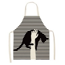 검은 귀여운 고양이 인쇄 주방 요리 킹 앞치마 53*65cm 여성을위한 민소매 코튼 린넨 남자 홈 Delantal Cocina 46307, 2WQ-46307-018