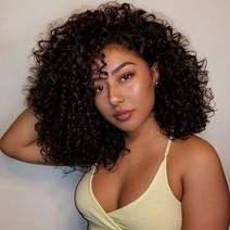 짧은 밥 가발 처녀 인간의 머리 깊은 웨이브 가발 앞머리 전체 기계 가발 흑인 여성을위한, 14인치, 180, 웨이브 헤어 보브