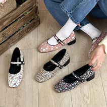 플라워 스팽글 플랫슈즈 스퀘어 메리제인플랫 4cm