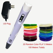 3D 프린터 펜 레진 부품 노즐 3D 인쇄 펜 OLED 디스플레이 12 색 PLA/ABS 필라멘트 드로잉 프린터 /성인용, [15] Purple US-100M PLA