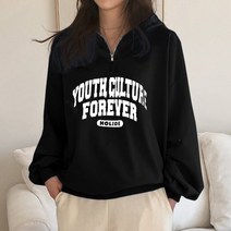 여성용 빅사이즈 컬쳐 반지퍼 후드 맨투맨 오버핏 티셔츠