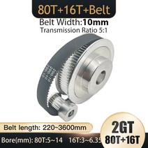 타이밍 풀리 벨트 폭 10mm 보어 3.17-14mm 텐셔닝 휠 싱크로너스 3D 프린터용 GT2 80T 16T 2GT 2M 풀리 톱니, 78.80T B6.35 - 16T B4-Belt 200