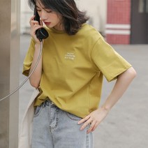 DFMEI 화이트 계열의 티셔츠 여자 여름 심플 상큼 레터링 반팔 오버핏 상의