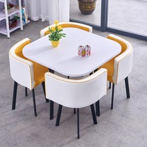 북유럽 라운지 식탁 의자카페/사무실/회의실 4인용 테이블 세트, 화이트 스퀘어 테이블+옐로우 체어