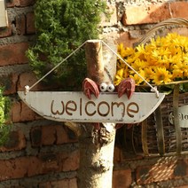 빈티지 우드 매장 영업중 간판 전원 주택 문패 정원, 빨간 게 welcome