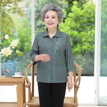 셔츠가디건옷 중노년층 봄가을 긴 소매 여성 할머니 뒤집다 넥셔츠 얇은 상의 60대 마담 엄마옷 꽃자수 2579419533