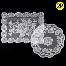 [리빙그램] 미니 레이스 협탁보 선반 덮개 테이블보 식탁보 2P, 디자인, 원형