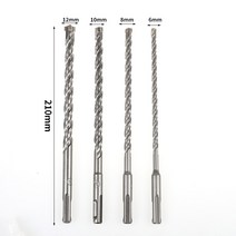 착암기 sds 플러스 210mm 전기 해머 드릴 비트 텅스텐 카바이드 크로스 팁 681012mm 벽돌 콘크리트 바위 돌, 25mm, 둥근