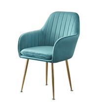 CAICHEN 북유럽 벨벳 체어 화장대 의자 등받이 카페 의자, 레이크 블루 [골드 다리]