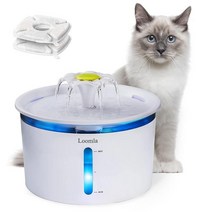 Loomla 고양이 분수대 2.5L85온스 반려동물 전환 가능한 LED 조명이 있는 실내 자동 개 물 디스펜서 반려동물용 교체 필터 2개(화이트), White, Plastic