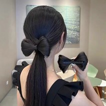 리본머리 가발 헤어피스 붙임머리 헤어핀 집게핀, 블랙