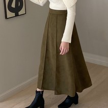 [당일배송] 노디 허리밴딩 스웨이드 A라인 롱 스커트