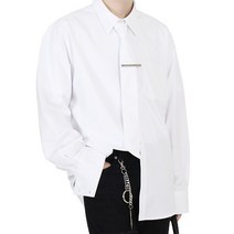 아차 오블리크 커프스 타이&핀 셔츠 _ 화이트