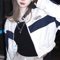 노이디제이 깔끔 배색 라운드넥 집업 크롭점퍼 DJ1040