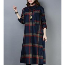 CESS 큰 여성 간절기 겨울 체크 원피스 테틀렉 터틀넥 기모 이지 8W5BB543