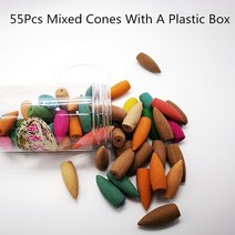 향로 촛대 청동 제사 제기 제례용 향대 10cones 무료 선물 폭포 향 버너 세라믹 향 홀더 혼합 향 콘 옵션(버너 크기 l 및 크기 m), 55pcs 혼합 콘