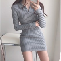 여성 가을원피스 니트 미니원피스 슬림핏 브이 카라넥 골지 니트 긴팔 나들이룩