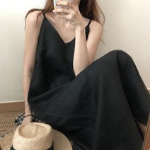 홍공장(당일출고) 여름 린넨 브이넥 롱 원피스