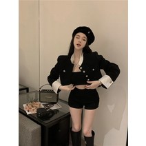 퀼팅자켓 스웨이드 숏 무스탕 겨울 크롭 디자인 센스 세련된 프렌치 니치 쇼트 탑 여성 의류 2022 가을 신작 연예인 블랙 우아한 코트