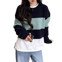 베러댓걸 넓은 배색 단가라 니트티