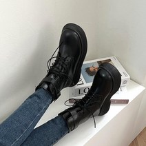 여자 버클 스트랩 다크 검정 두꺼운굽 워커