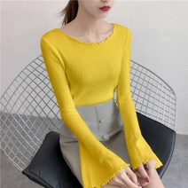 긴팔 이너셔츠 가을 페블럼라인 나팔소매니트 체형커버티셔츠 여성 이너티셔츠 상의 1683500732