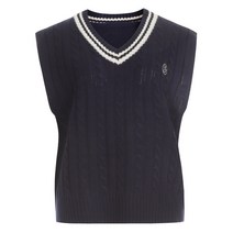 [KT알파쇼핑]배색 자수 봄 간절기 국산 여성 V넥 니트 조끼 21DS-WVS-1255-네이비