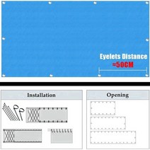 천막 대여 농업용 차광막 비닐하우스 몽골 텐트 4면 그늘막 제작 자바라 호루 우레탄 햇빛 옥상 포장마차 원단 쉐이드 주차 천막 접이식 블루 차양 그물 울타리 개인 정보 보호 메쉬, 구멍 간격 50cm, 1.2x8m