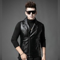 남성 가죽 조끼 베스트 idopy men 블랙 오토바이 양복 인조 안감 겨울 따뜻한 바이커 민소매 재킷